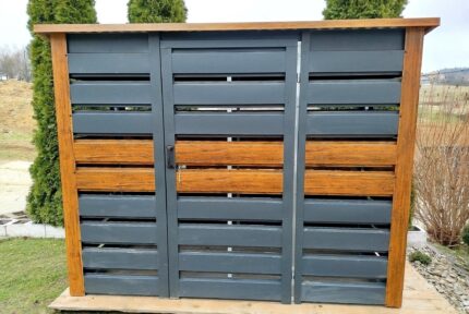 Wiata śmietnikowa 3x1 Antracyt BTX 7016 + Drewnopodobny BTX Złoty dąb