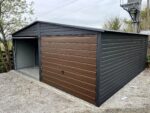 Garaż blaszany 6x6 - Dwustanowiskowy, Dach dwuspadowy, Kolor antracyt, Bramy uchylne